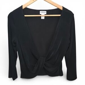 Chicos Travelers Top Womens 0 US Small Black Slinky Cropped Layering Twist